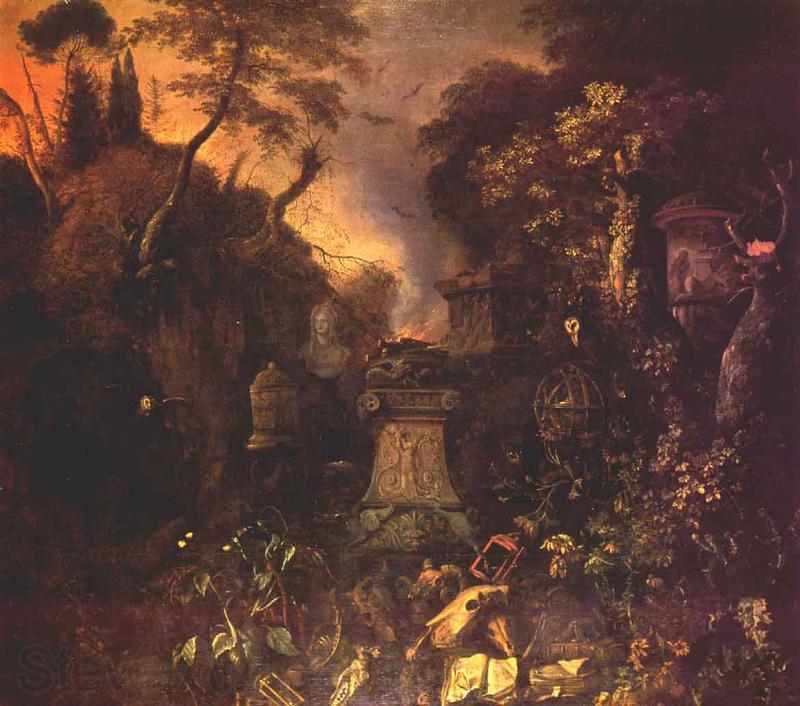 WITHOOS, Mathias Landscape with a Graveyard by Night France oil painting art